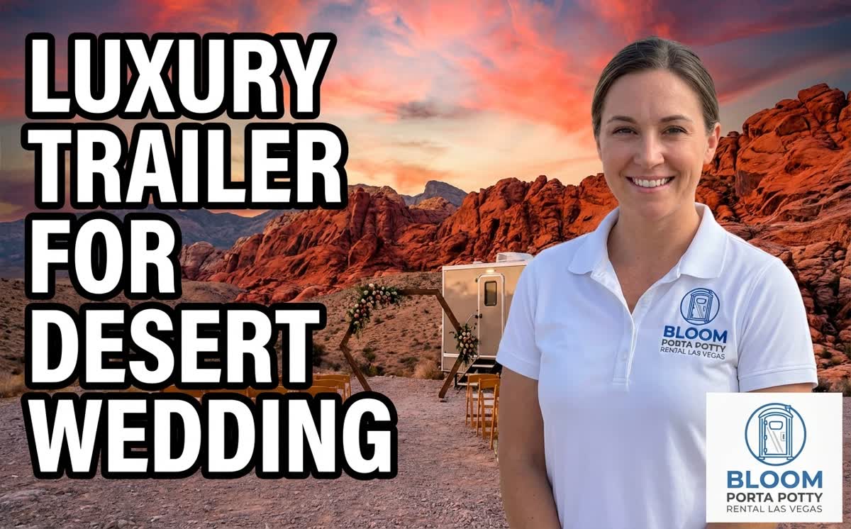 Desert wedding luxury restroom trailer Red Rock Canyon
